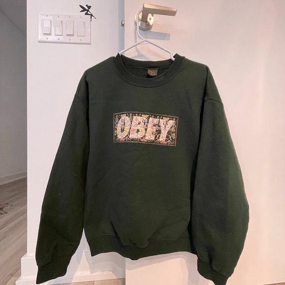 Obey Sweatshirt Medium Long Sleeve Crew Neck Green - Picture 1 of 3